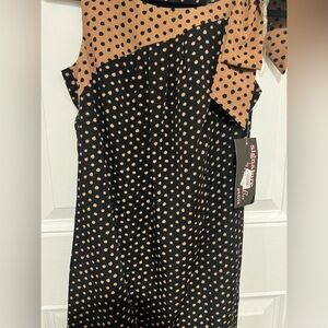 NEW! Vintage Signature by Robbie Bee Black & Tan Polka Dot Dress in Size 4P NWT!